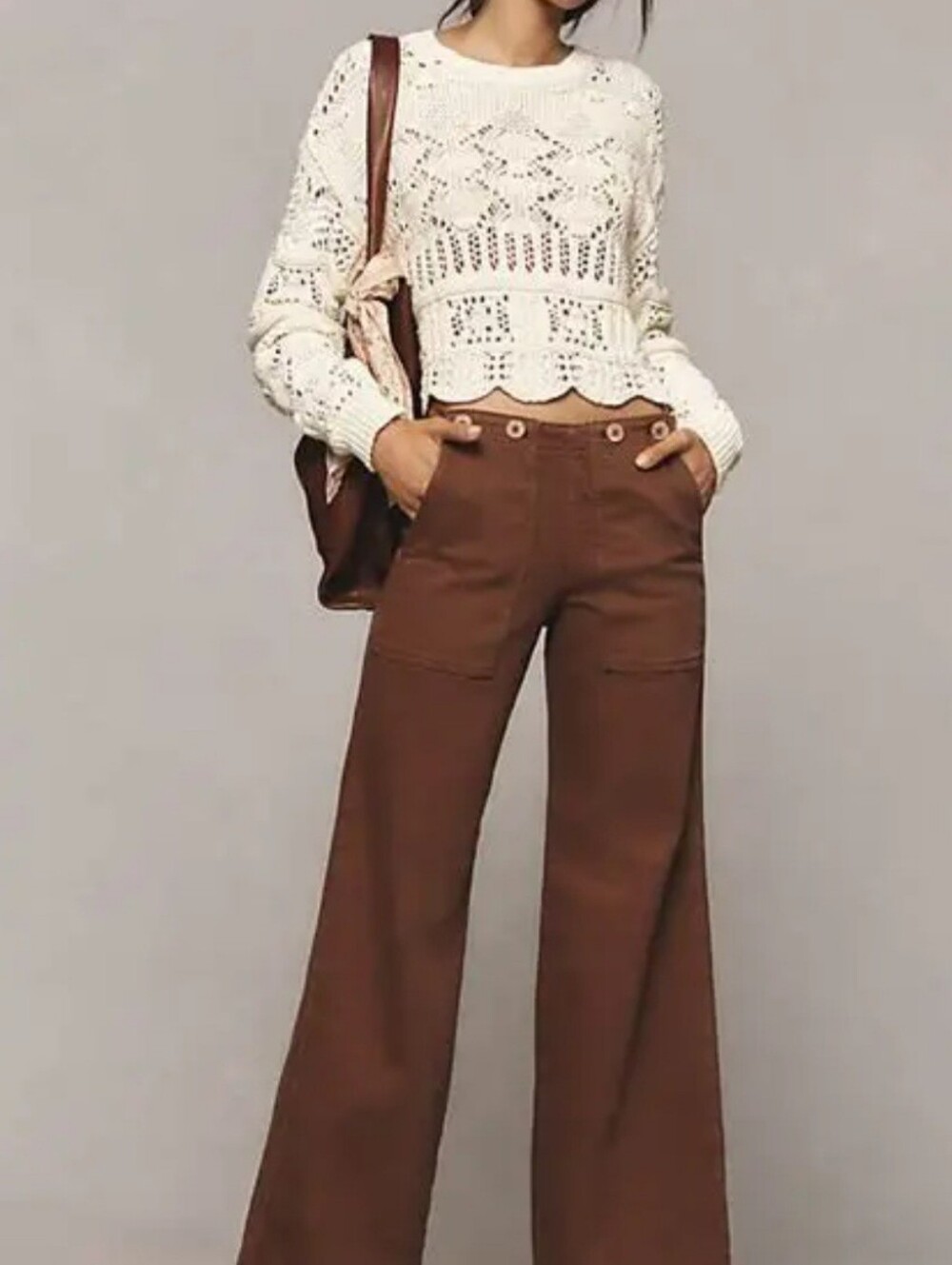 Pilcro Wide-Leg High-Rise Pants in Brown Size 27